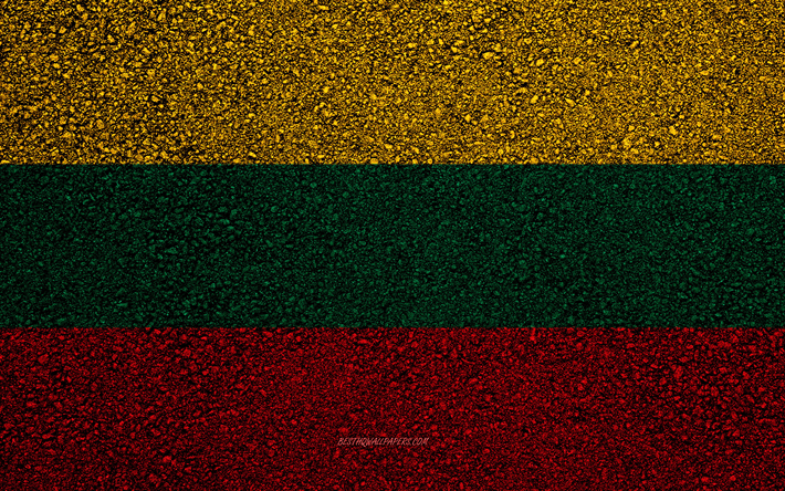 Bandiera della Lituania, asfalto, trama, bandiera su asfalto, Lituania, bandiera, Europa, bandiere dei paesi europei