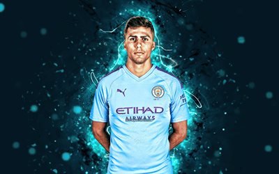 Rodrigo Hernandez, 4k, stagione 2019-2020, i calciatori spagnoli, centrocampista del Manchester City FC, luci al neon, Rodrigo Hernandez Cascante, calcio, Premier League, Man City