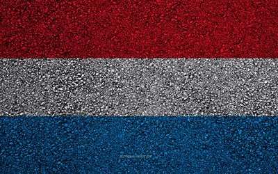 Flag of Luxembourg, asphalt texture, flag on asphalt, Luxembourg flag, Europe, Luxembourg, flags of european countries