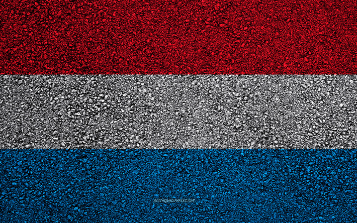 Flag of Luxembourg, asphalt texture, flag on asphalt, Luxembourg flag, Europe, Luxembourg, flags of european countries