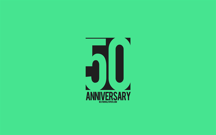 50th Anniversary sign, minimalism style, green background, creative art, 50 years anniversary, typography, 50th Anniversary