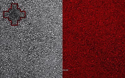 Bandeira de Malta, a textura do asfalto, sinalizador no asfalto, Malta bandeira, Europa, Malta, bandeiras de pa&#237;ses europeus