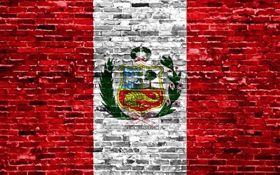 4k, Bandeira peruana, tijolos de textura, Am&#233;rica Do Sul, s&#237;mbolos nacionais, Bandeira do Peru, brickwall, Peru 3D bandeira, Pa&#237;ses da Am&#233;rica do sul, Peru