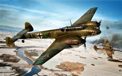 Messerschmitt Bf-110, مقاتلة ثقيلة, طائرة عسكرية, الحرب العالمية الثانية, الجو, ألمانيا