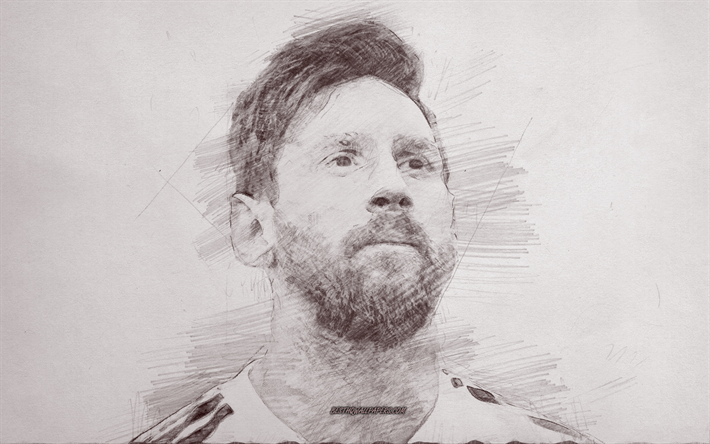 Lionel Messi, ritratto, disegno a matita, argentino, giocatore di calcio, Argentina squadra nazionale di calcio, viso, disegno su carta, calcio, Messi ritratto