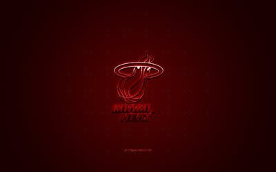 Miami Heat, Americano de basquete clube, NBA, logo vermelho, vermelho de fibra de carbono de fundo, basquete, Miami, Fl&#243;rida, EUA, Associa&#231;&#227;o Nacional De Basquete, Miami Heat logo