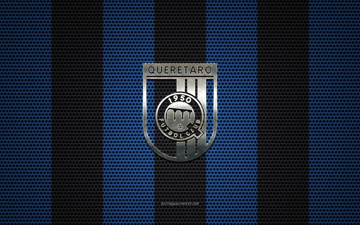 كويريتارو FC شعار, المكسيكي لكرة القدم, شعار معدني, أزرق أسود شبكة معدنية خلفية, نادي كويريتارو, والدوري, كويريتارو, المكسيك, كرة القدم