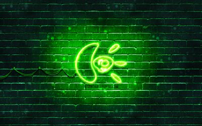 Logitech green logo, 4k, green brickwall, Logitech logo, brands, Logitech neon logo, Logitech
