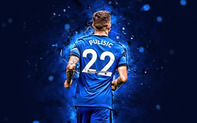 Christian Pulisic, back view, 2020, Chelsea FC, american footballers, 4k, soccer, England, Christian Mate Pulisic, Premier League, neon lights, Christian Pulisic 4K, Christian Pulisic Chelsea