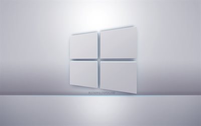 windows 10 3d white logo, grauer hintergrund, windows-10-logo, creative 3d-technik, windows, 3d-emblem
