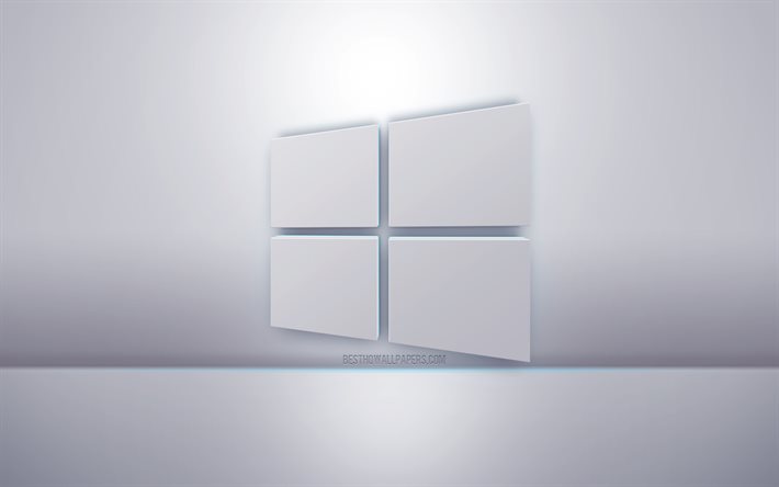 Windows 10 3d-vit logo, gr&#229; bakgrund, Windows 10 logotyp, kreativa 3d-konst, Windows, 3d-emblem
