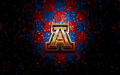 Arizona Wildcats, glitter logo, NCAA, blue red checkered background, USA, american football team, Arizona Wildcats logo, mosaic art, american football, America
