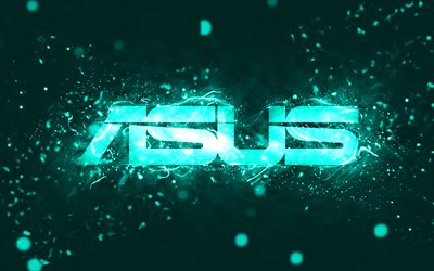 Asus turquoise logo, 4k, turquoise neon lights, creative, turquoise abstract background, Asus logo, brands, Asus
