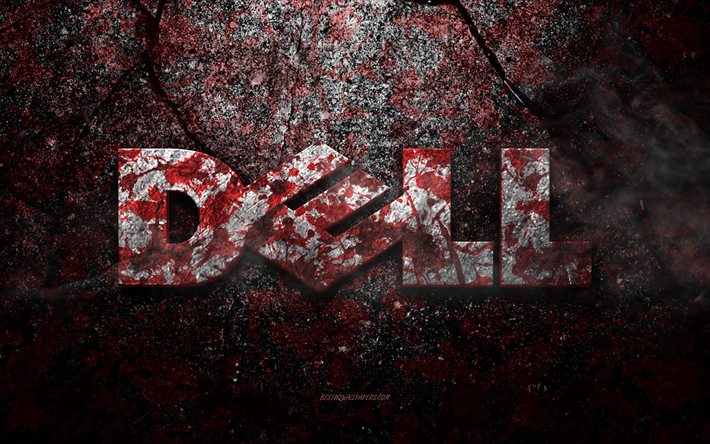 Logo Dell, arte grunge, logo in pietra Dell, trama in pietra rossa, Dell, trama in pietra grunge, emblema Dell, logo Dell 3d