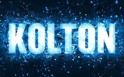 Happy Birthday Kolton, 4k, blue neon lights, Kolton name, creative, Kolton Happy Birthday, Kolton Birthday, popular american male names, picture with Kolton name, Kolton
