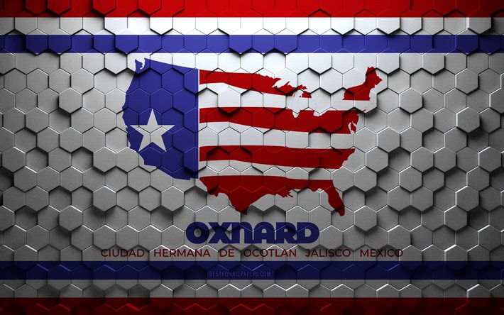 Flag of Oxnard, California, honeycomb art, Oxnard hexagons flag, Oxnard, 3d hexagons art, Oxnard flag