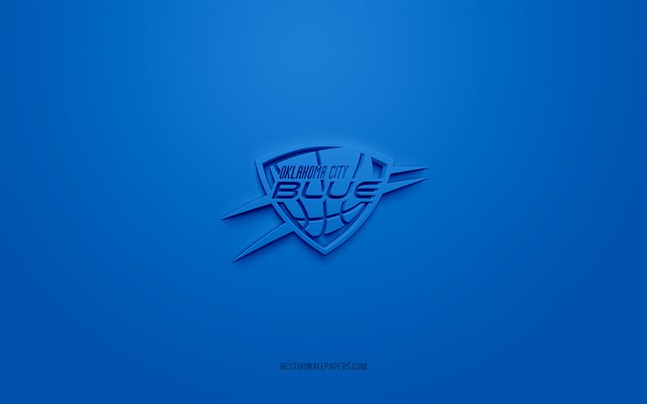Oklahoma City Blue, logo 3D creativo, sfondo blu, NBA G League, emblema 3d, American Basketball Club, Oklahoma, USA, arte 3d, basket, Oklahoma City Blue 3d logo