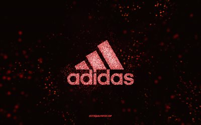 Adidas glitter logo, 4k, black background, Adidas logo, red glitter art, Adidas, creative art, Adidas red glitter logo