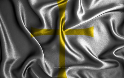 Drapeau du Trodelag, 4k, drapeaux ondulés en soie, comtés norvégiens, drapeau du Trodelag, drapeaux en tissu, art 3D, Trodelag, Europe, comtés de Norvège, drapeau Trodelag 3D, Norvège