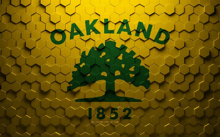 Drapeau d&#39;Oakland, Californie, art en nid d&#39;abeille, drapeau des hexagones d&#39;Oakland, Oakland, art des hexagones 3d, drapeau d&#39;Oakland