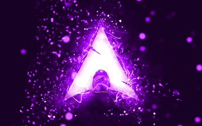 manjaro-violett-logo, 4k, violette neonlichter, linux, kreativ, violetter abstrakter hintergrund, manjaro-logo, os, manjaro