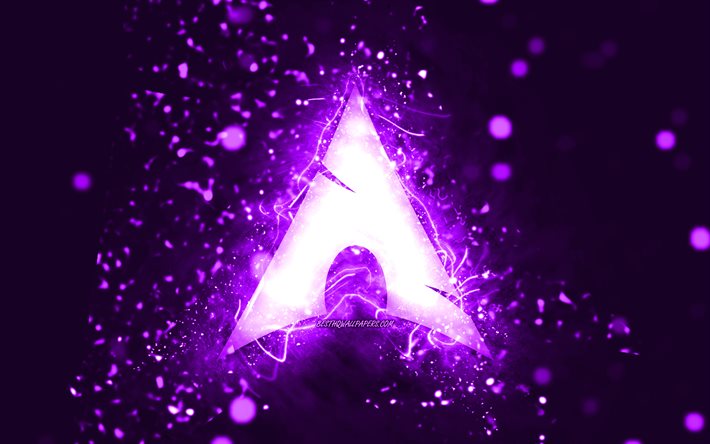 Manjaro violet logo, 4k, violet neon lights, Linux, creative, violet abstract background, Manjaro logo, OS, Manjaro