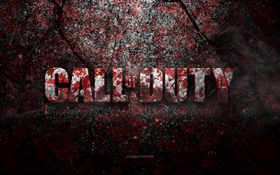 Call of Duty logosu, grunge sanatı, Call of Duty taş logosu, kırmızı taş dokusu, Call of Duty, grunge taş dokusu, Call of Duty amblemi, Call of Duty 3d logosu