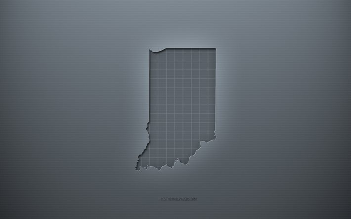 Indiana map, gray creative background, Indiana, USA, gray paper texture, American states, Indiana map silhouette, map of Indiana, gray background, Indiana 3d map