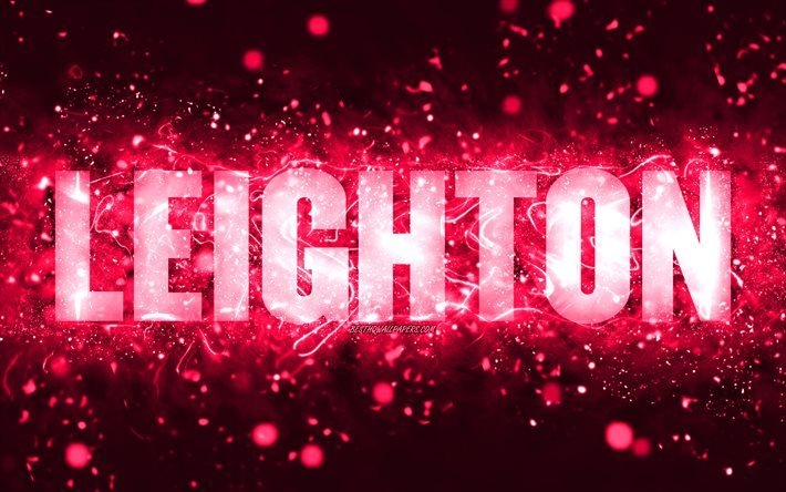 Buon Compleanno Leighton, 4k, luci al neon rosa, nome Leighton, creativo, Leighton Buon Compleanno, Compleanno Leighton, popolari nomi femminili americani, foto con nome Leighton, Leighton