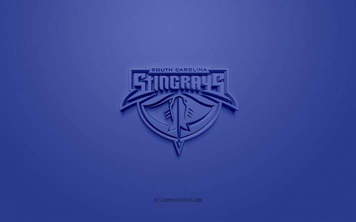 Stingrays de Caroline du Sud, logo 3D cr&#233;atif, fond bleu, ECHL, embl&#232;me 3d, American Hockey Club, Caroline du Sud, &#201;tats-Unis, art 3d, hockey, logo 3d des Stingrays de Caroline du Sud