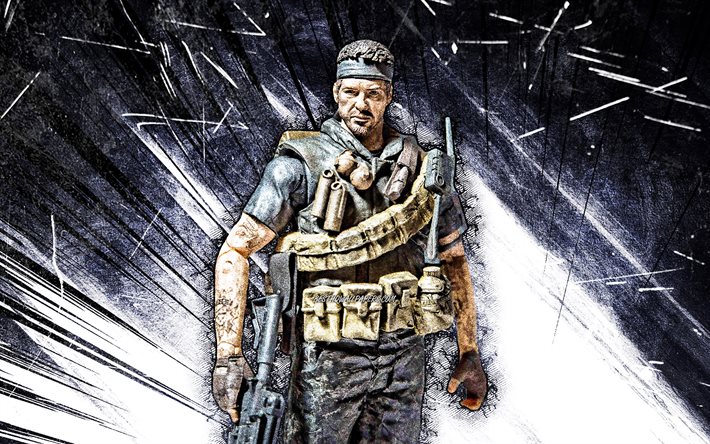 4k, Frank Woods, art grunge, Call of Duty, soldats, personnages de Call Of Duty, rayons abstraits gris, Call of Duty Modern Warfare, Frank Woods Call Of Duty