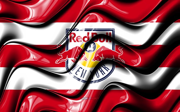 New York Red Bulls II flag, 4k, red and white 3D waves, USL, american soccer team, New York Red Bulls II logo, football, soccer, New York Red Bulls II FC, NY Red Bulls II