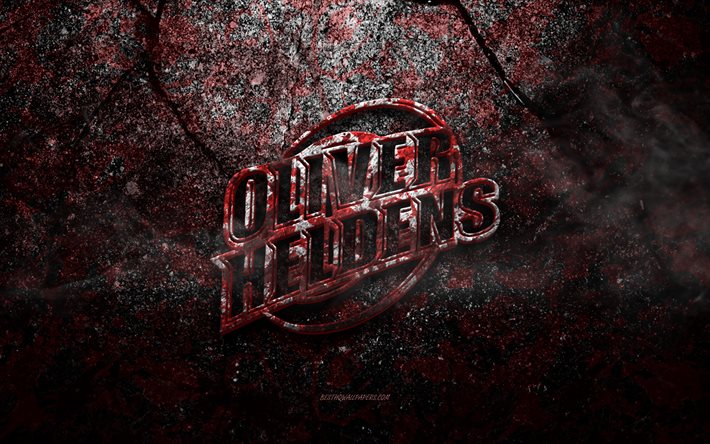 Oliver Heldens logotyp, grungekonst, Oliver Heldens stenlogotyp, r&#246;d stenstruktur, Oliver Heldens, grunge stenstruktur, Oliver Heldens emblem, Oliver Heldens 3d -logotyp