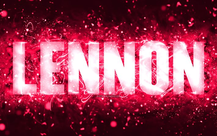 Download Wallpapers Happy Birthday Lennon K Pink Neon Lights Lennon Name Creative Lennon