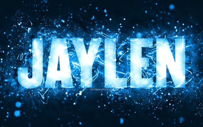 Buon Compleanno Jaylen, 4k, luci al neon blu, nome Jaylen, creativo, Jaylen Buon Compleanno, Compleanno Jaylen, nomi maschili americani popolari, foto con nome Jaylen, Jaylen
