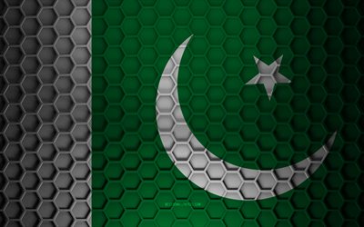 Pakistan flag, 3d hexagons texture, Pakistan, 3d texture, Pakistan 3d flag, metal texture, flag of Pakistan