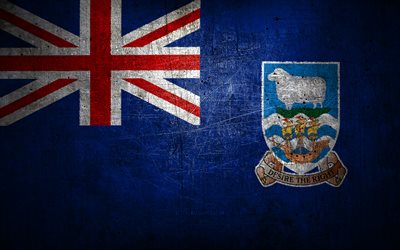 Falkland Islands metal flag, grunge art, South American countries, Day of Falkland Islands, national symbols, Falkland Islands flag, metal flags, Flag of Falkland Islands, South America, Falkland Islands