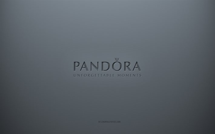 pandora-logo, grauer kreativer hintergrund, pandora-emblem, graue papierstruktur, pandora, grauer hintergrund, pandora 3d-logo