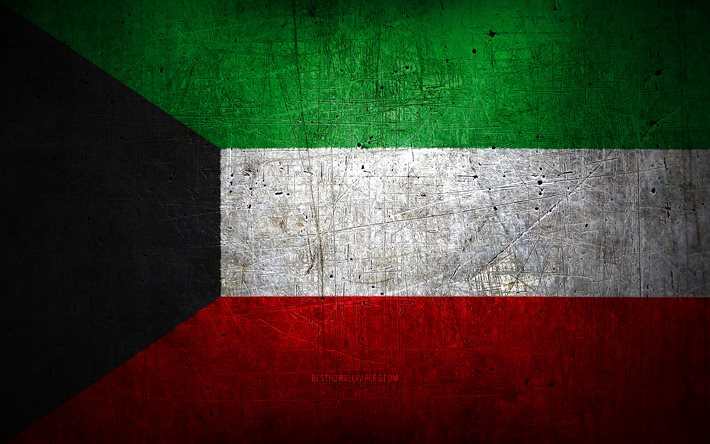 kuwait-metallflagge, grunge-kunst, asiatische l&#228;nder, tag von kuwait, nationale symbole, kuwaitische flagge, metallflaggen, flagge von kuwait, asien, kuwait