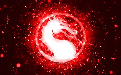 Mortal Kombat kırmızı logo, 4k, kırmızı neon ışıklar, yaratıcı, kırmızı soyut arka plan, Mortal Kombat logo, online oyunlar, Mortal Kombat