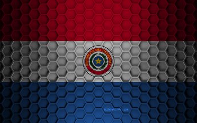 Drapeau du Paraguay, texture d&#39;hexagones 3d, Paraguay, texture 3d, drapeau du Paraguay 3d, texture en m&#233;tal, drapeau du Paraguay