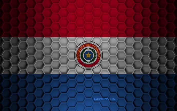 Paraguay flagga, 3d hexagons textur, Paraguay, 3d textur, Paraguay 3d flagga, metall textur, flagga i Paraguay