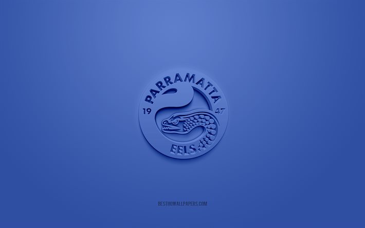 Parramatta Eels, creative 3D logo, blue background, National Rugby League, 3d emblem, NRL, Australian rugby league, Sydney, Australia, 3d art, rugby, Parramatta Eels 3d logo