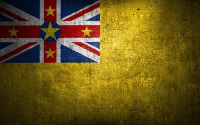 Niue -metallflagga, grungekonst, oceaniska l&#228;nder, Niues dag, nationella symboler, Niue -flagga, metallflaggor, Niues flagga, Oceanien, Niue
