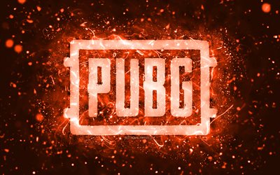 Pubg orange logo, 4k, orange neon lights, PlayerUnknowns Battlegrounds, creative, orange abstract background, Pubg logo, online games, Pubg