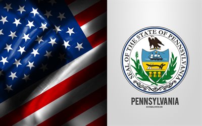 Seal of Pennsylvania, USA Flag, Pennsylvania emblem, Pennsylvania coat of arms, Pennsylvania badge, American flag, Pennsylvania, USA