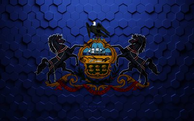 Flag of Pennsylvania, honeycomb art, Pennsylvania hexagons flag, Pennsylvania, 3d hexagons art, Pennsylvania flag