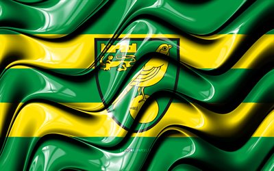 Norwich City FC -flagga, 4k, gr&#246;na och gula 3D -v&#229;gor, Premier League, engelsk fotbollsklubb, fotboll, Norwich City FC -logotyp, Norwich City FC