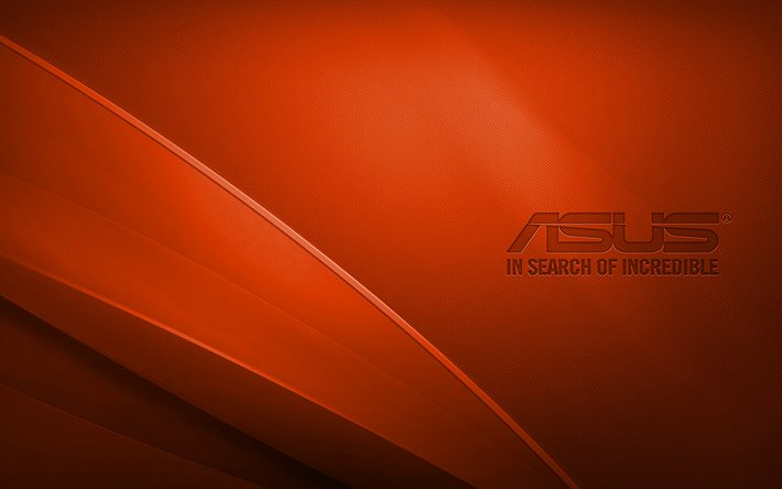 Asus orange logo, 4K, creative, orange wavy background, Asus logo, artwork, Asus