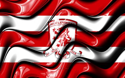 Middlesbrough flag, 4k, red and white 3D waves, EFL Championship, english football club, football, Middlesbrough logo, Middlesbrough FC, soccer, FC Middlesbrough